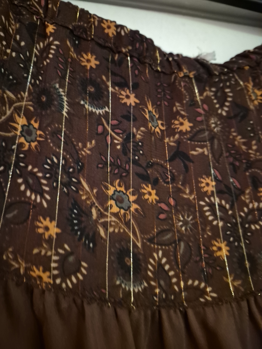 Sweet Lily Elastic Waist Floral Brown Tiered Midi Skirt - Size L - Picture 10 of 12